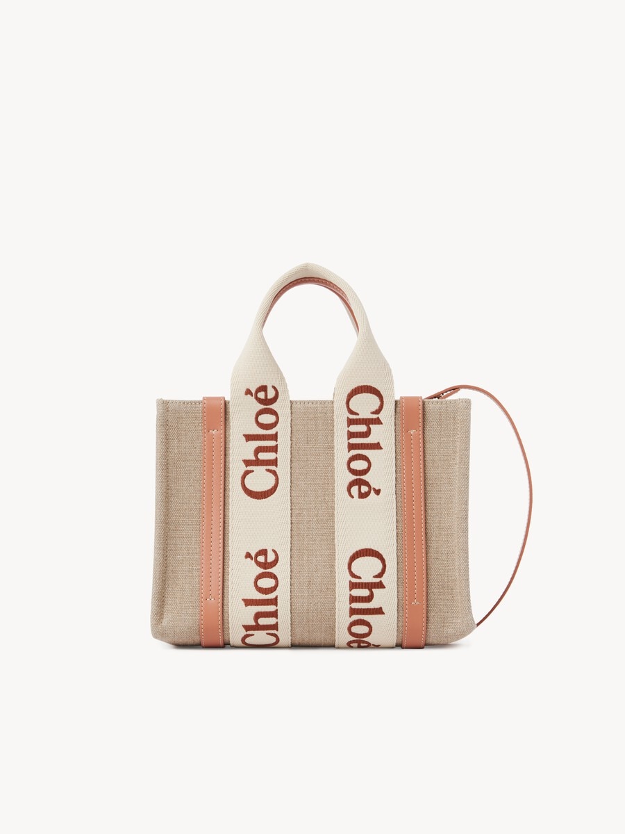 Small Woody tote bag in linen - 2