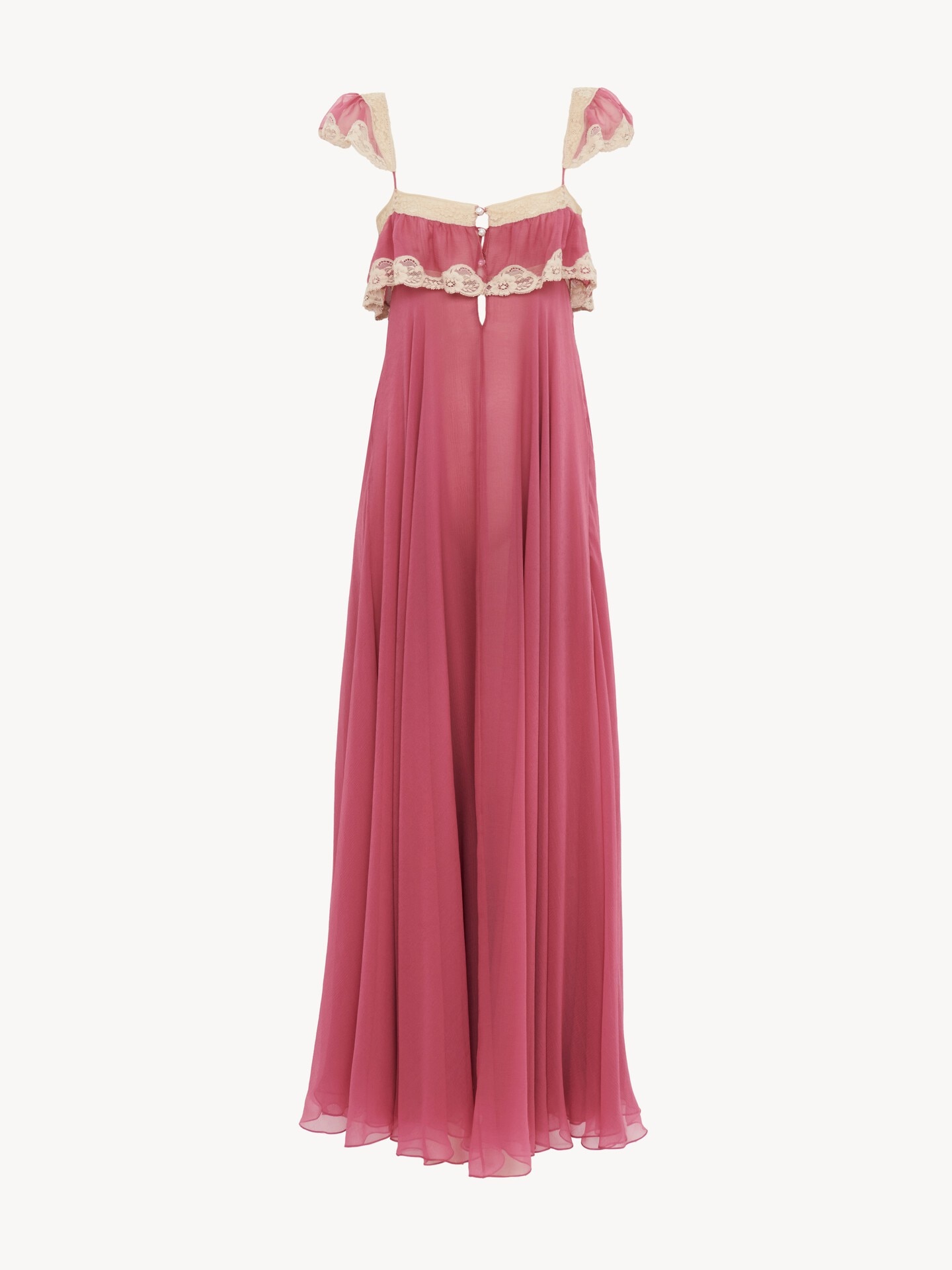 Flie&szlig;endes langes Kleid aus Seidenmusselin und Spitze - 2