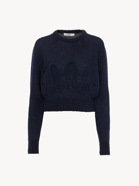 Logo sweater in alpaca wool & silk knit