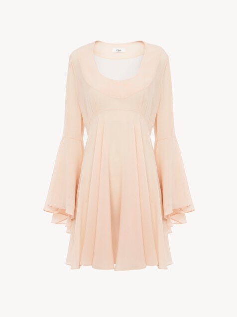 Flared mini dress in silk georgette