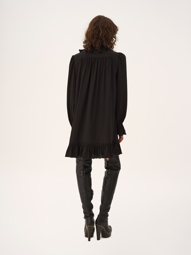 Long-sleeve mini dress in cr&ecirc;pe de chine - 5