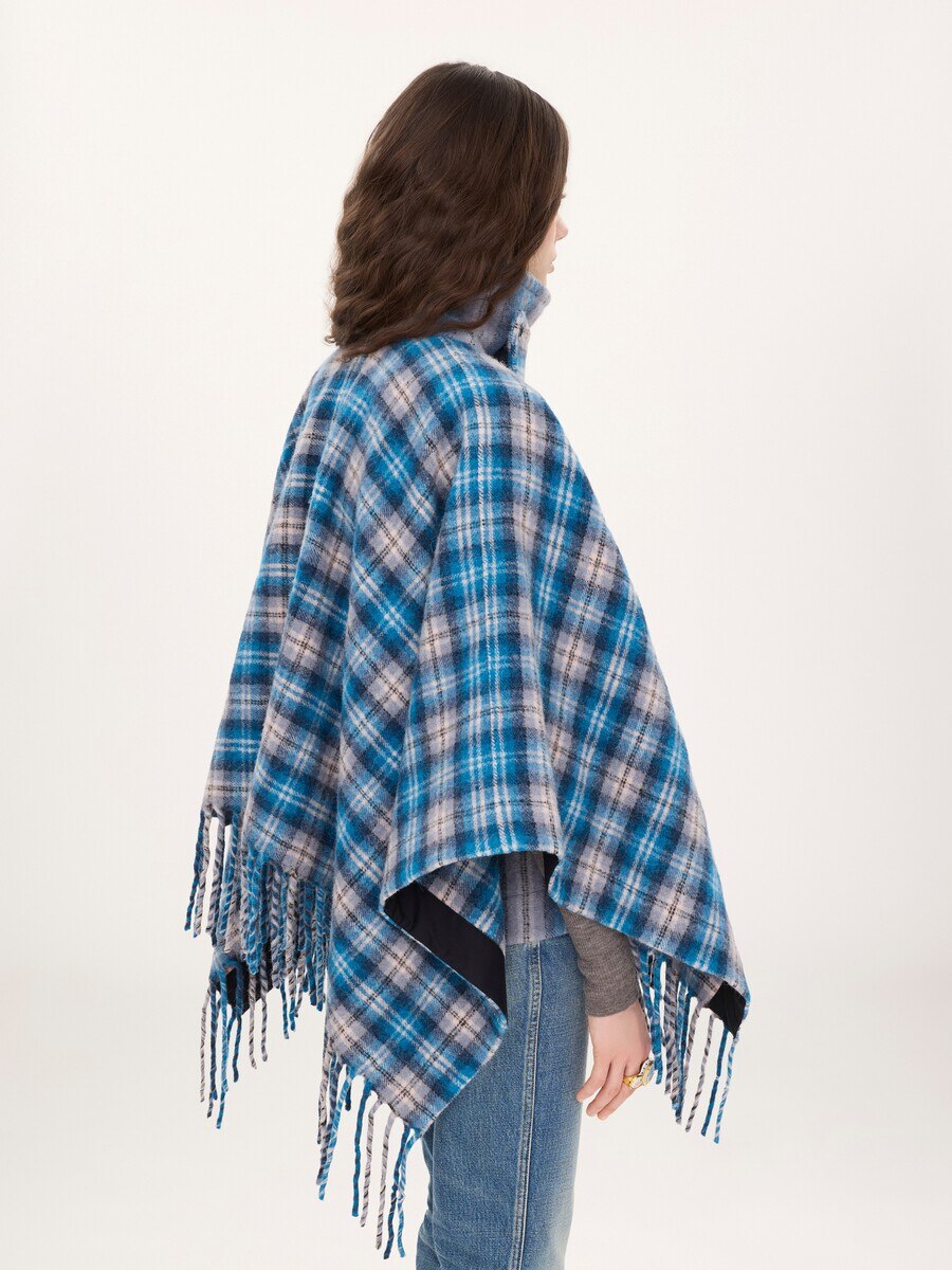 High-neck short cape coat in check wool & alpaca - 7