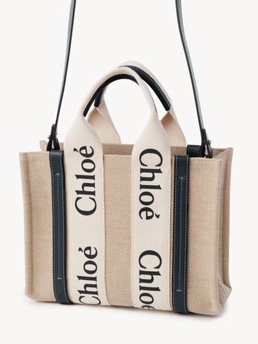 Small Woody tote bag in linen - 4