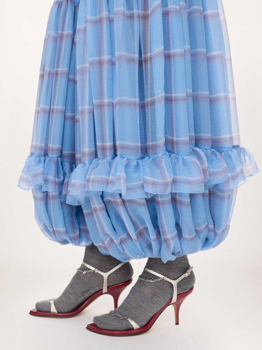 Fluid pleated pants in check silk mousseline - 8