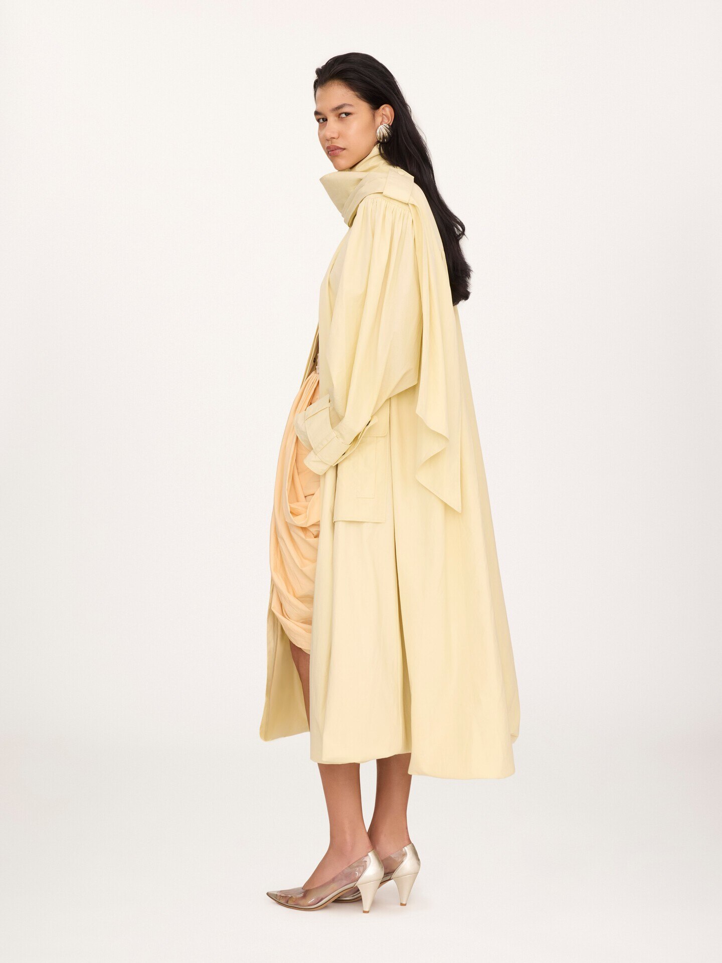 High-neck scarf trench coat in cotton poplin - 4.0