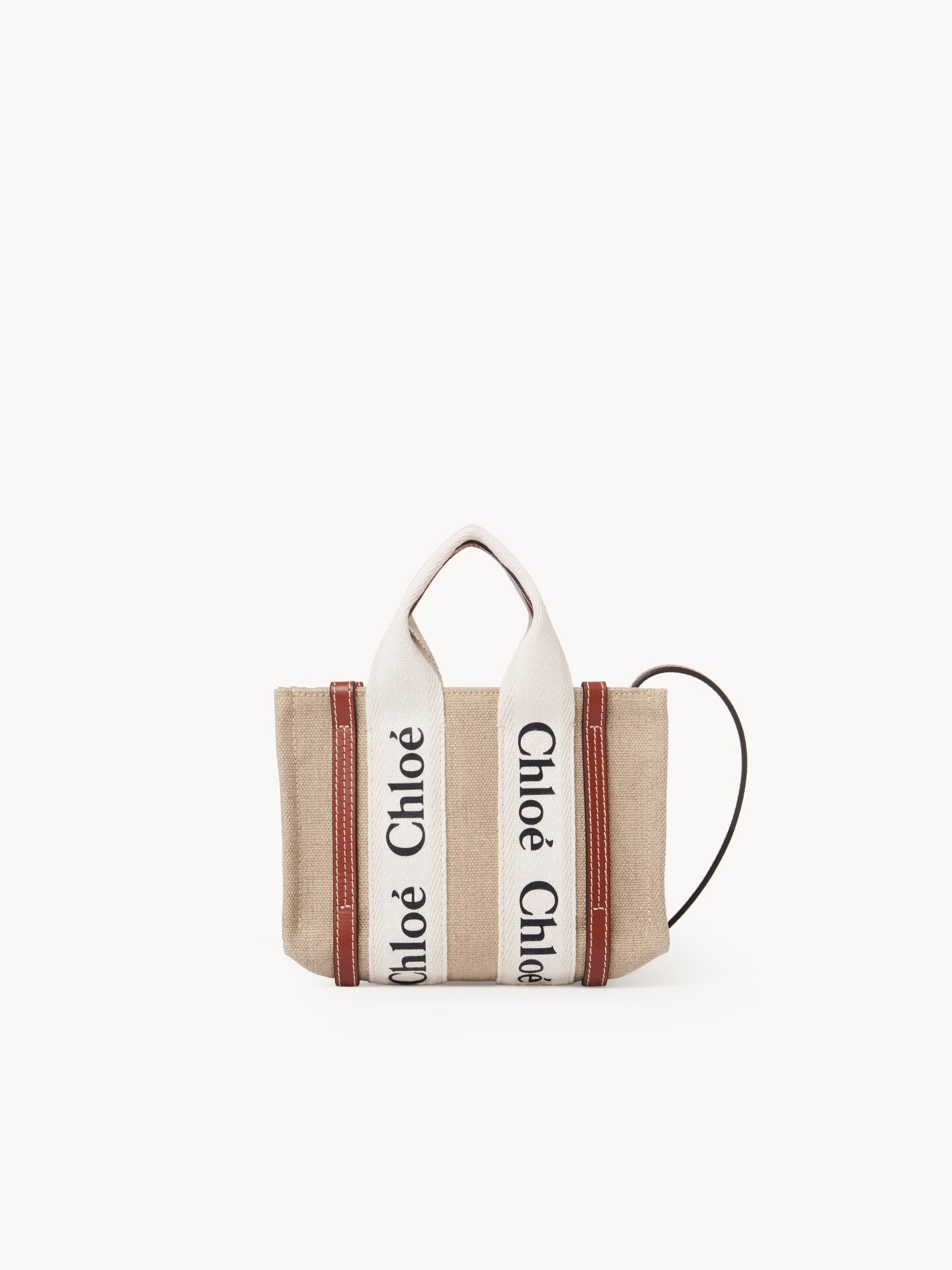Mini Woody tote bag in linen - 2
