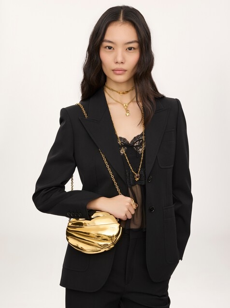 Chlo&eacute; Pliss&eacute; minaudi&egrave;re with chain in copper & brass