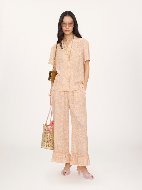 Pantalon court fluide en cr&ecirc;pe de chine