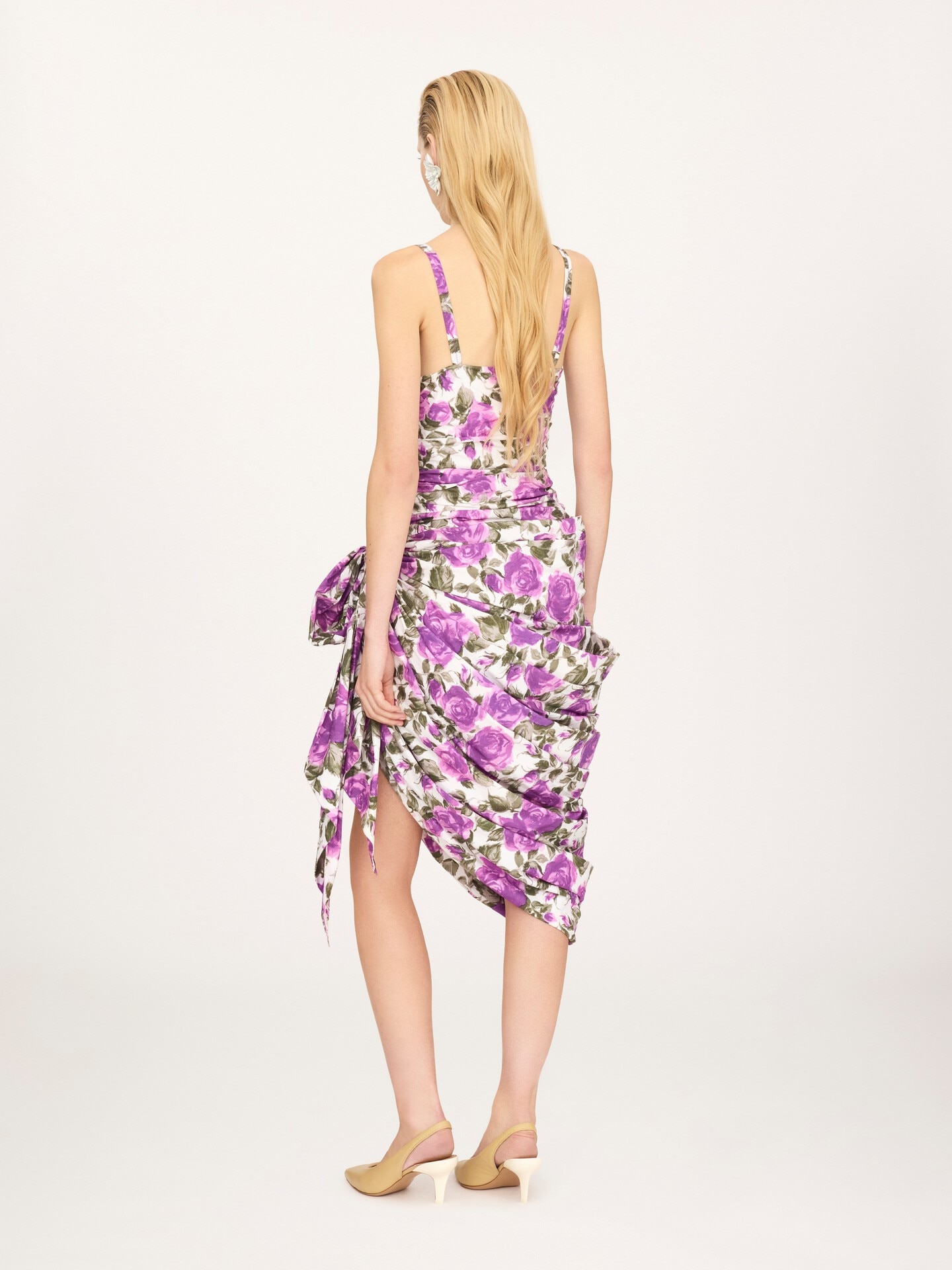 Wrap bustier midi dress in cotton poplin - 4.0