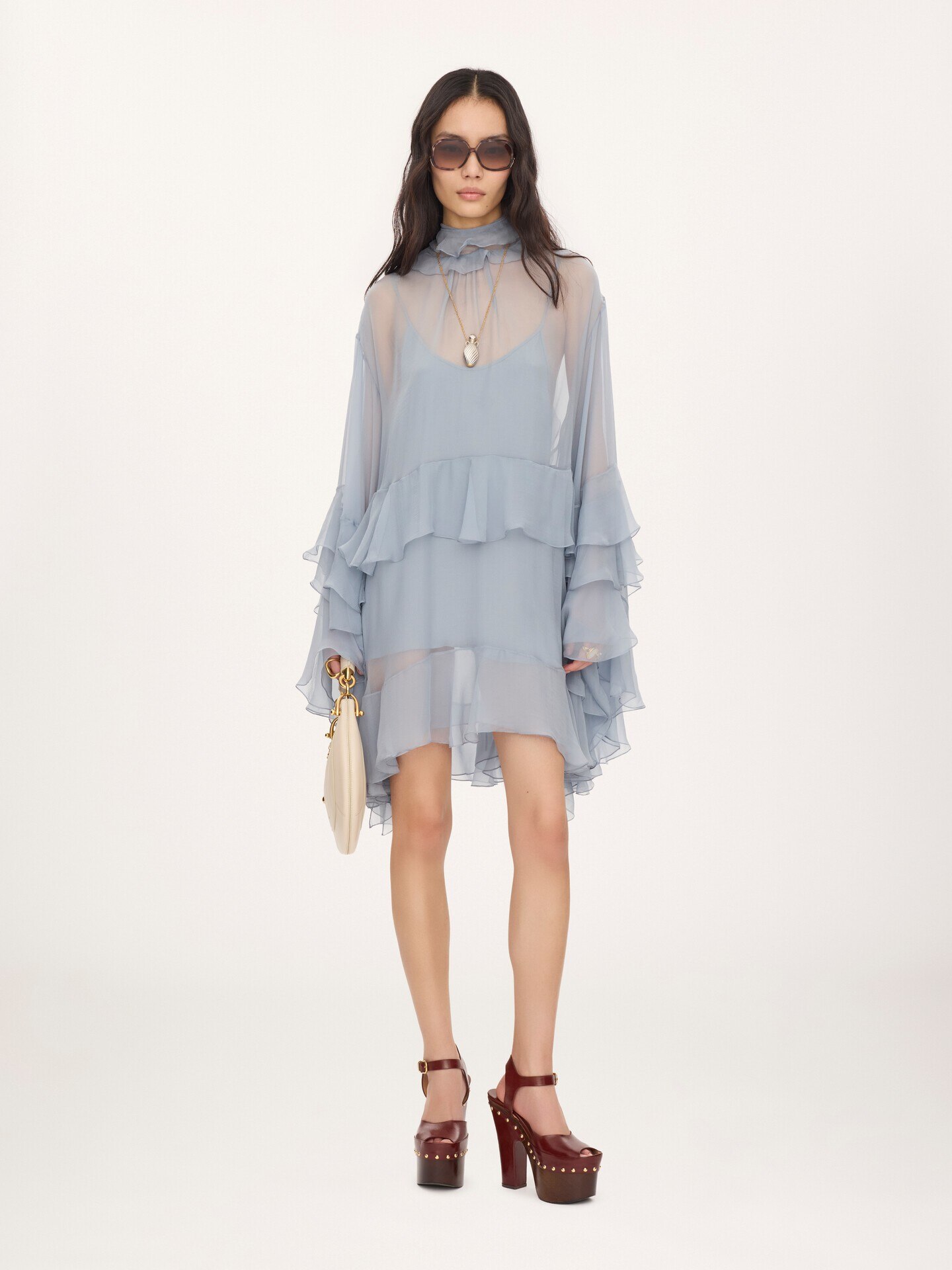 Minivestido con volantes de muselina de seda - 1.0