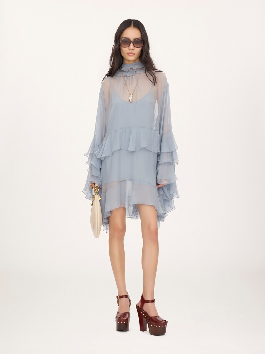 Minivestido con volantes de muselina de seda - 1