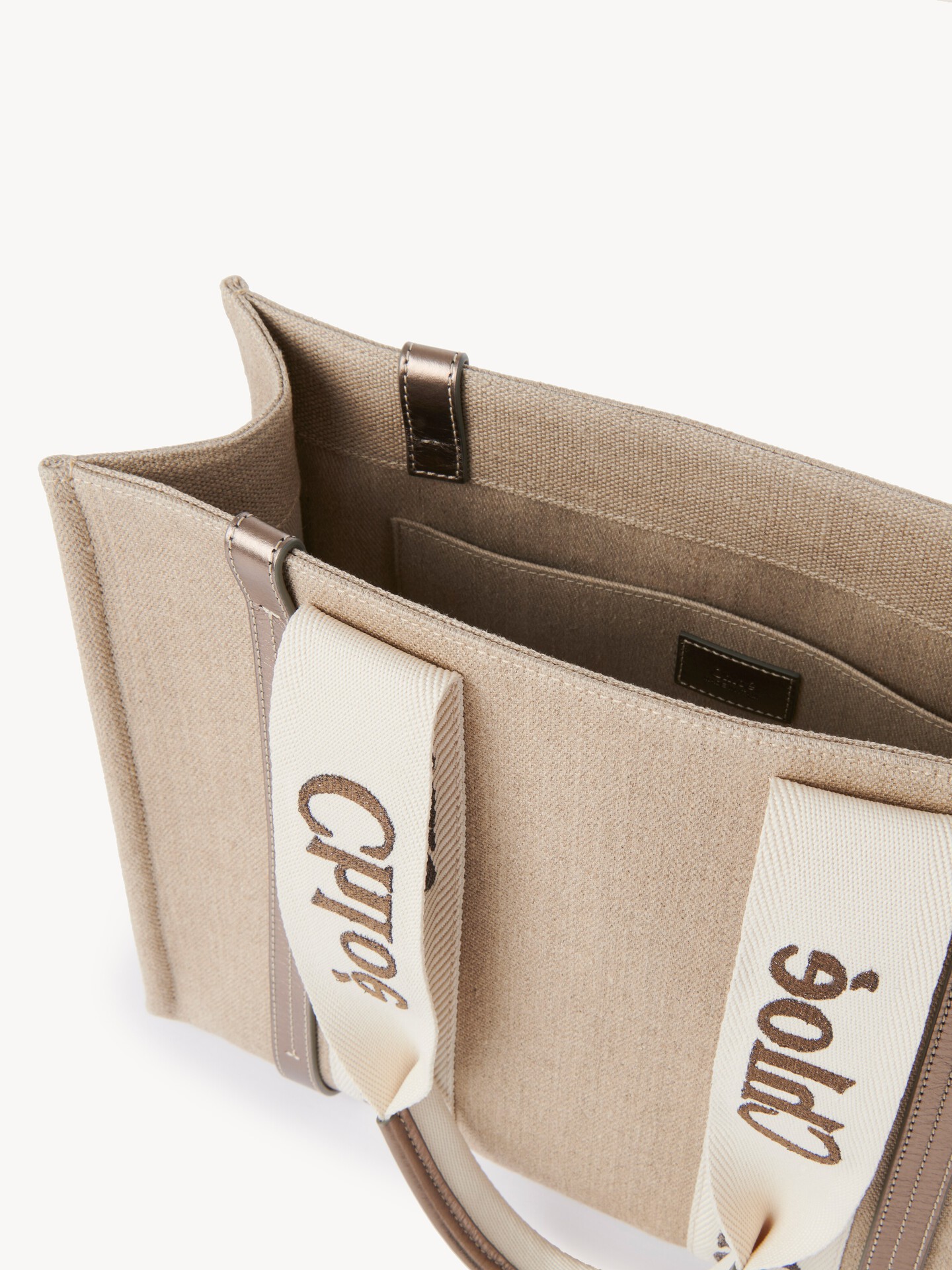 Woody tote bag in linen & leather - 7
