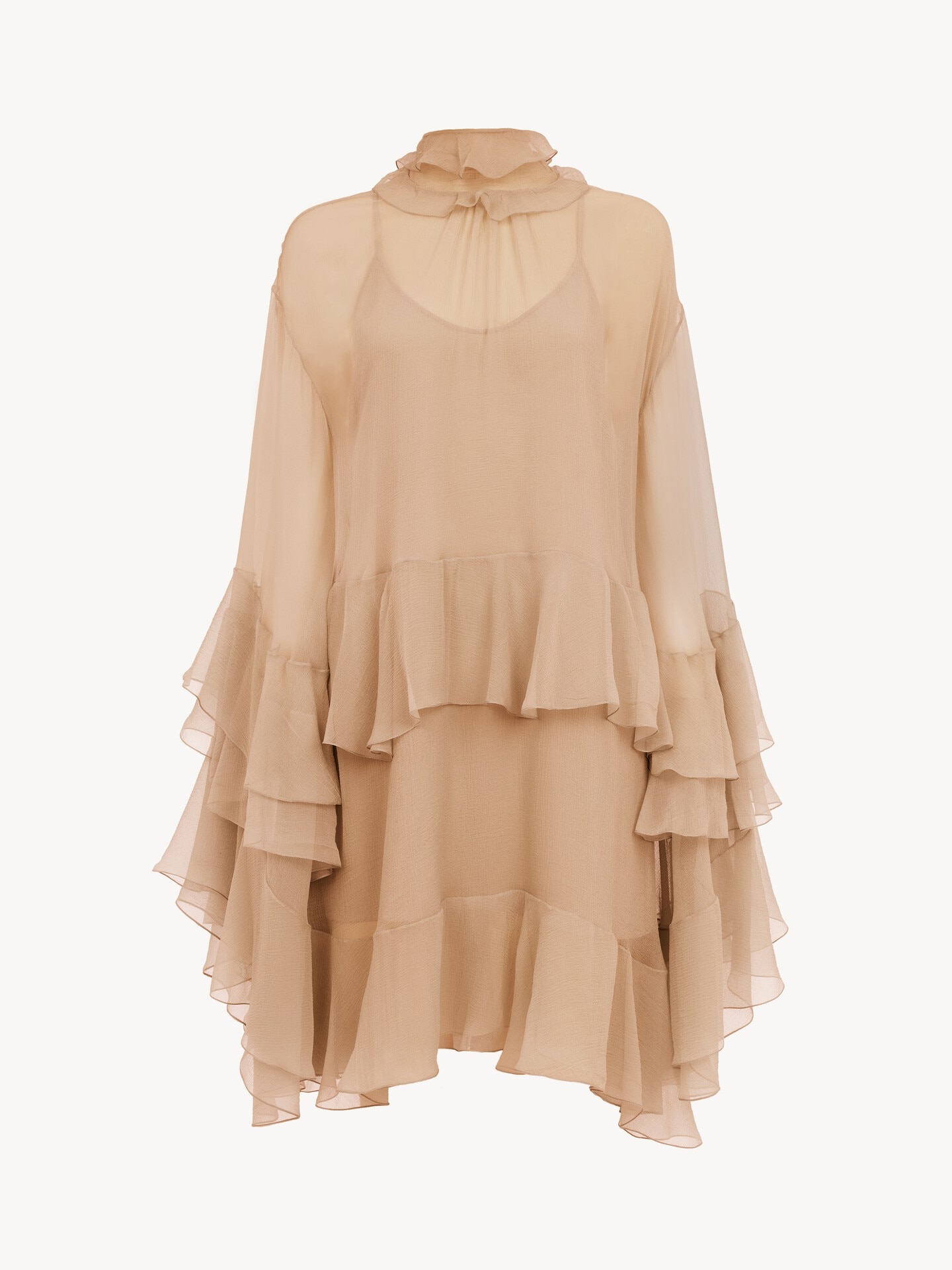 Ger&uuml;schtes Minikleid aus Seidenmousselin - 1