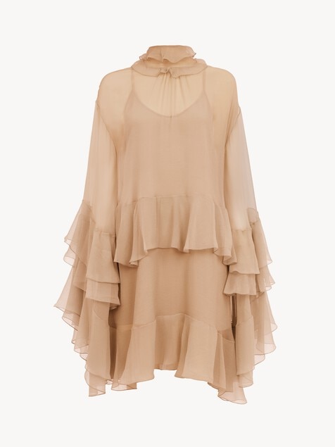 Ger&uuml;schtes Minikleid aus Seidenmousselin