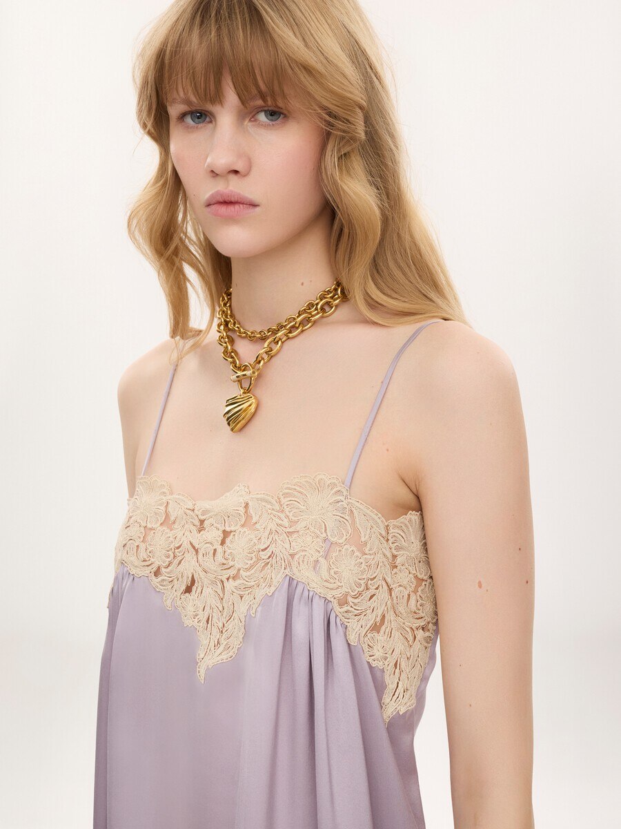 Thin-strap mini dress in washed silk satin - 6