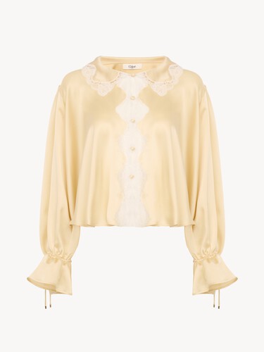 Top fluide en satin de soie lav&eacute; et dentelle - 2