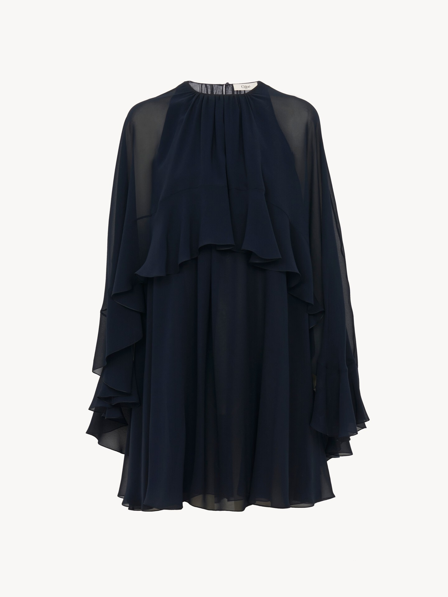 Mini robe en georgette de soie &agrave; cape volant&eacute;e - 2