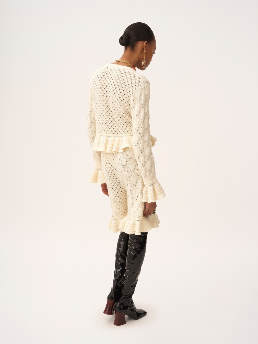 Cardigan &agrave; volants en maille de soie, laine alpaga et coton - 5