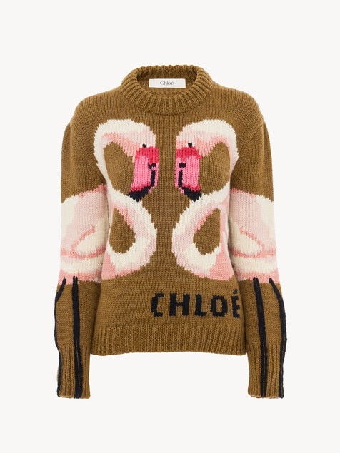 Pull col rond en maille de laine &agrave; logo