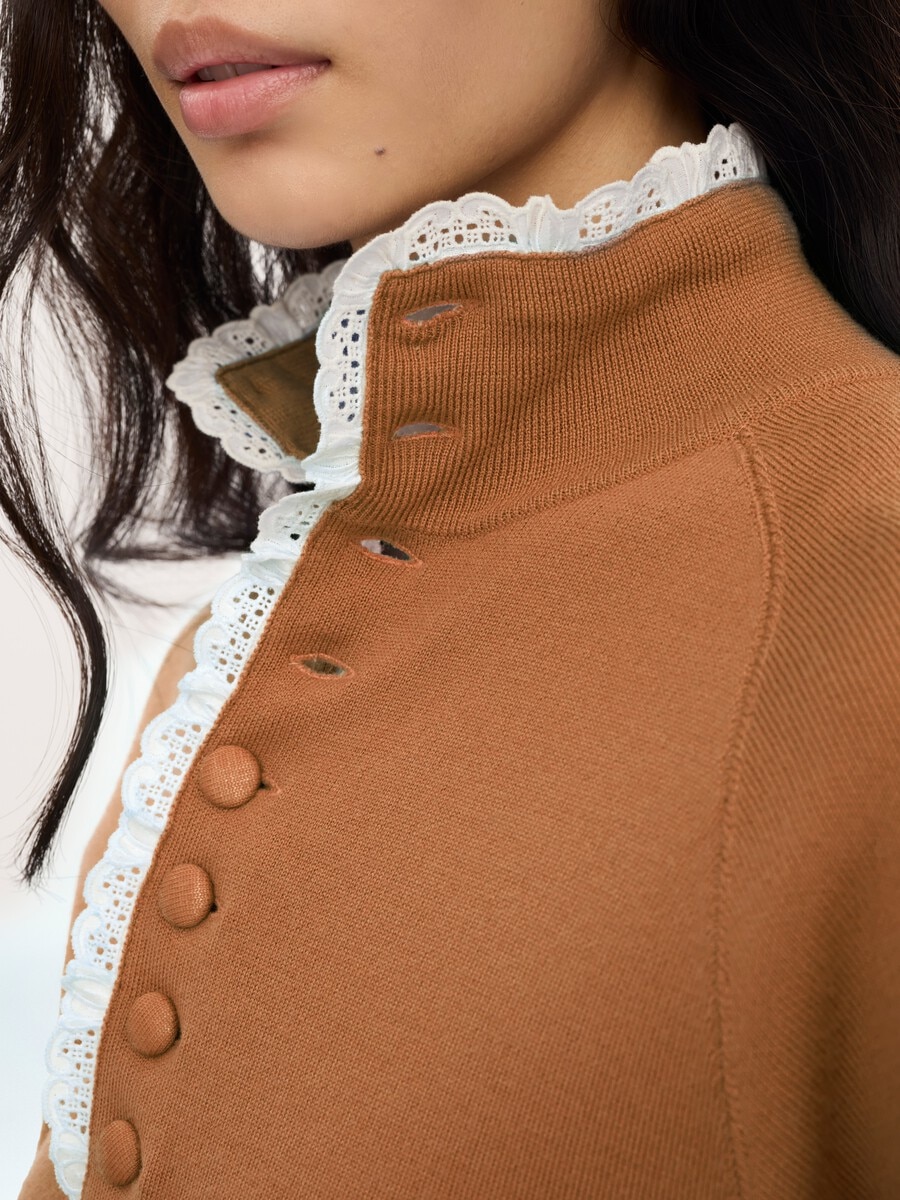 High-neck sweater in a wool knit & lace - 6