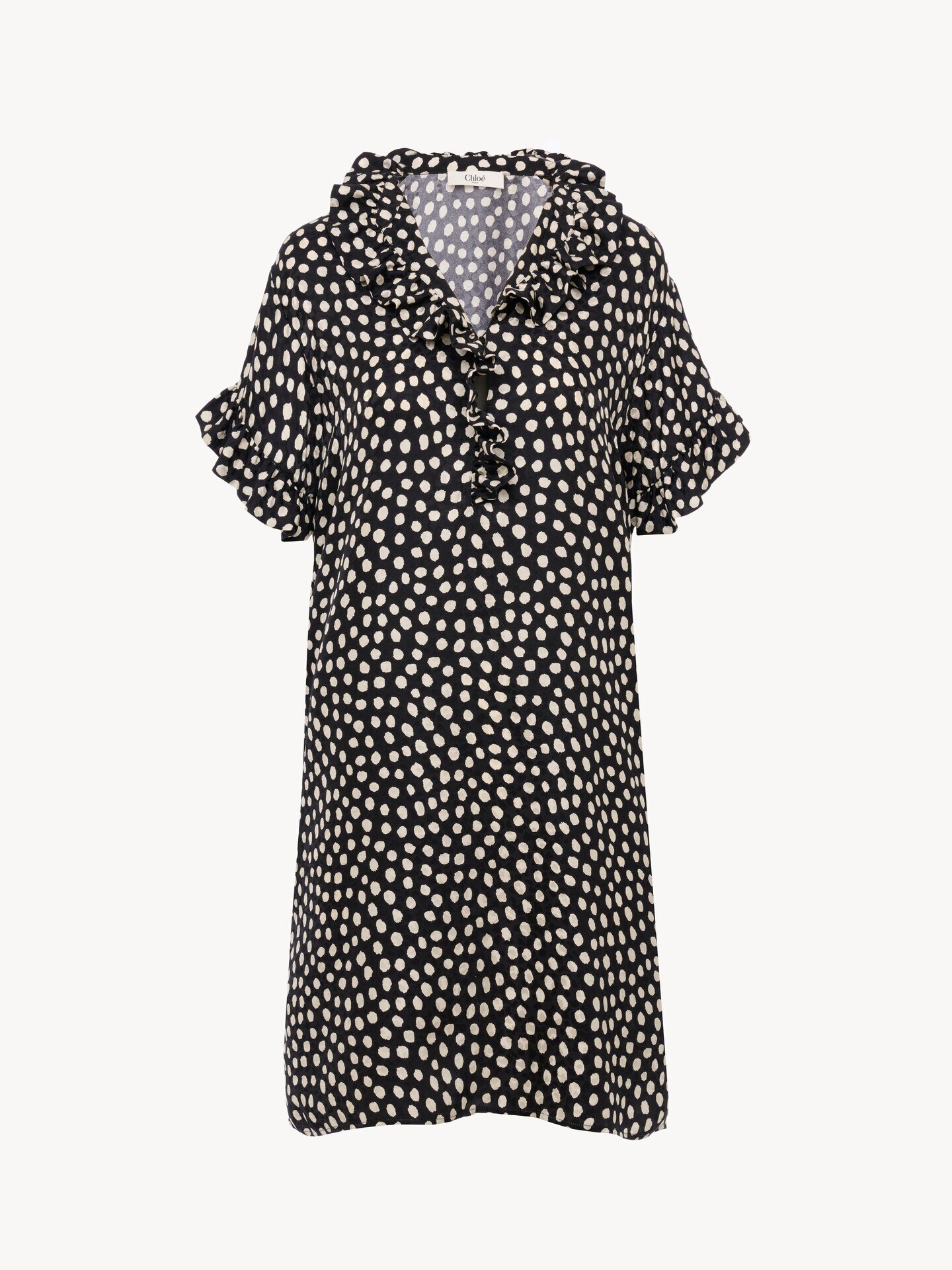 Short-sleeve mini dress in silk jacquard - 2