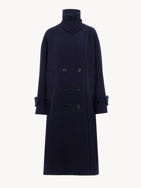 Double-breasted oversized long coat in wool