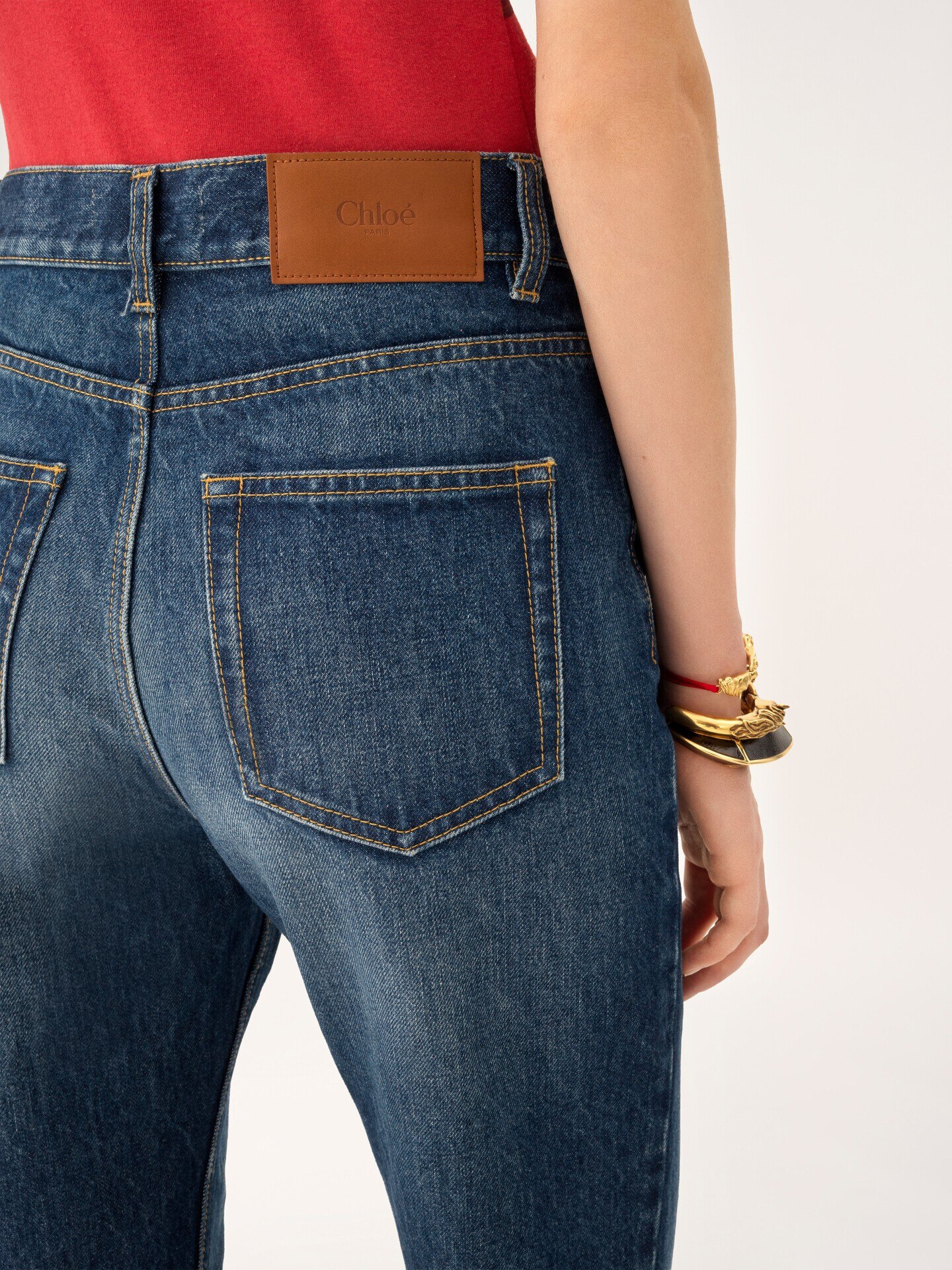 Jeans dritti a vita alta in denim - 6