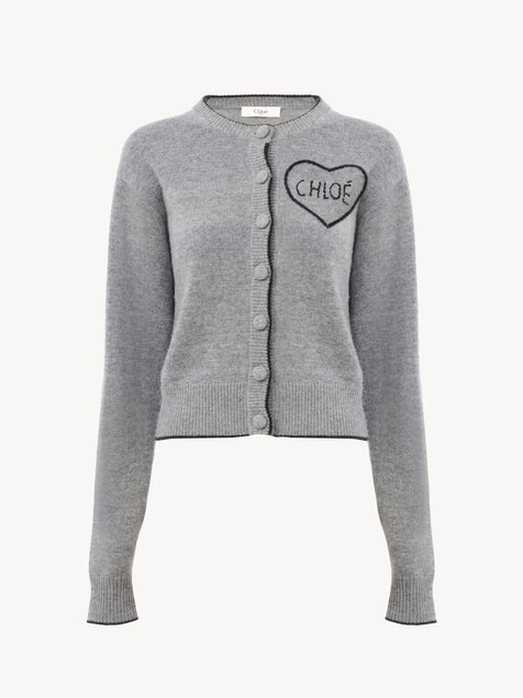 Cardigan aderente con logo in maglia di lana e cashmere