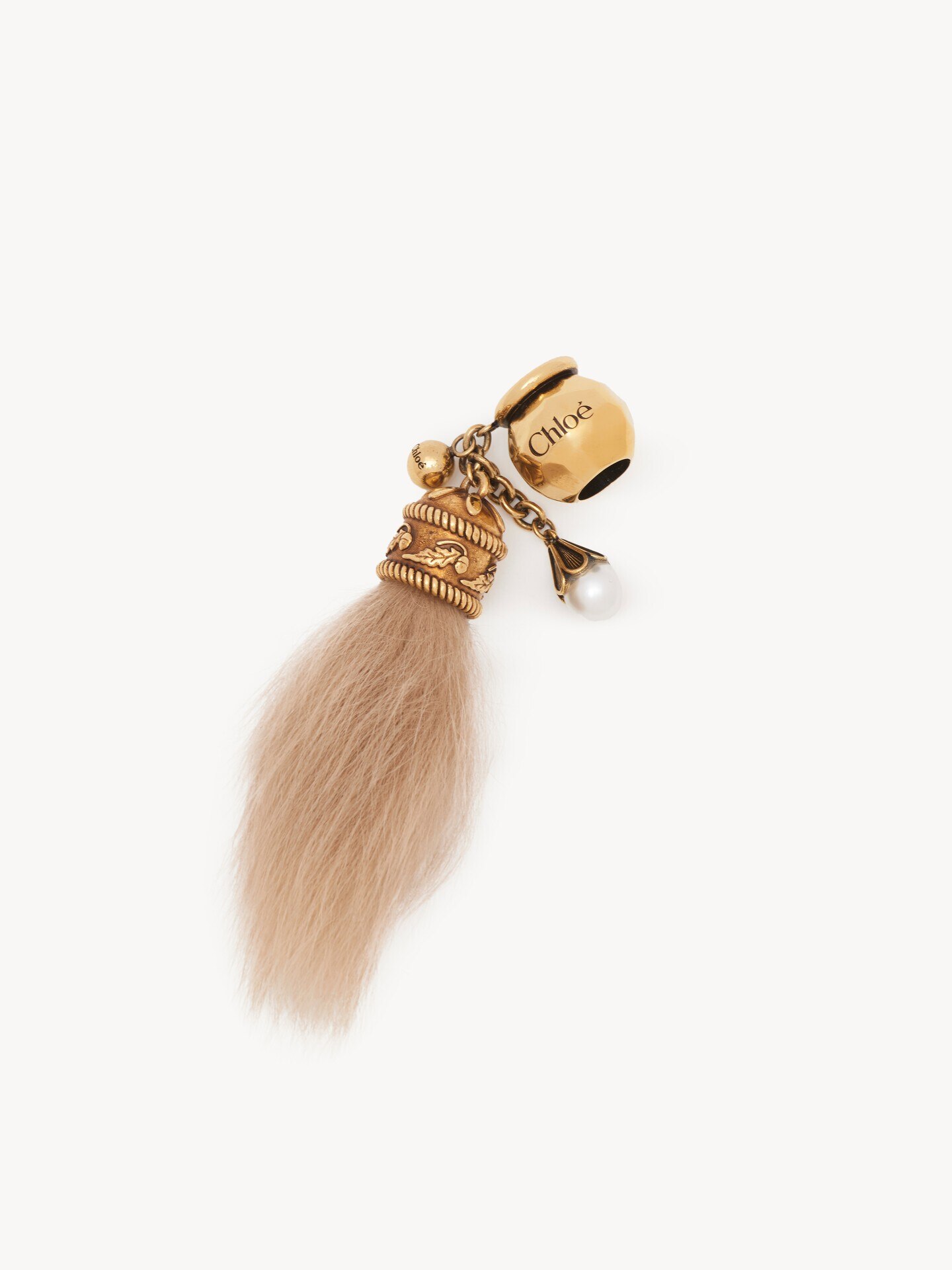 Sphere Shearling Tail Dice charm for Bracelet bag in brass - 1