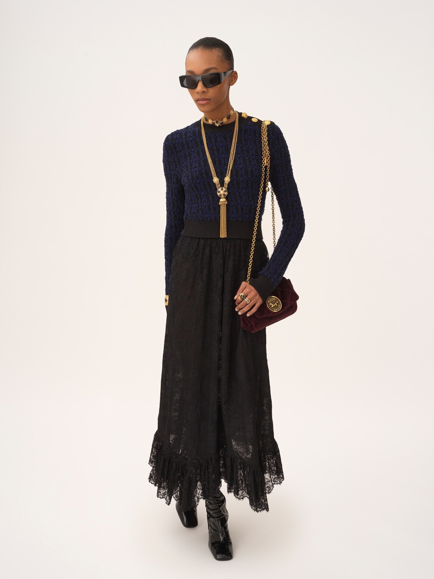 Boxy mock-neck jumper in a wool & silk knit - 3