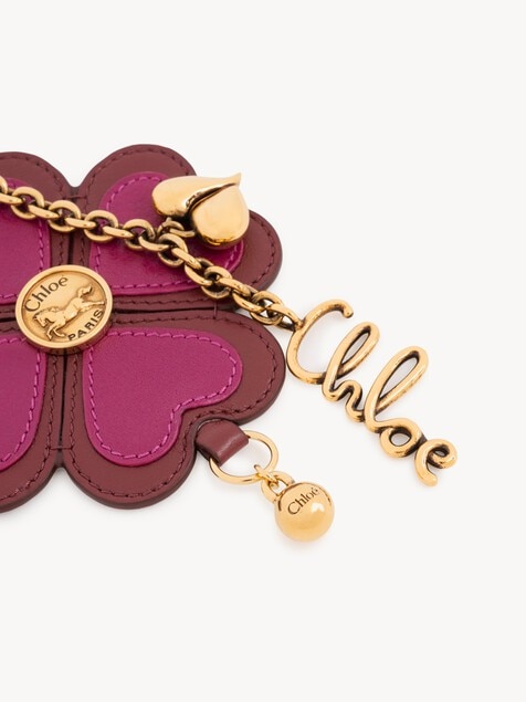 Chlo&eacute; Symbols Clover key ring bag charm in grained leather
