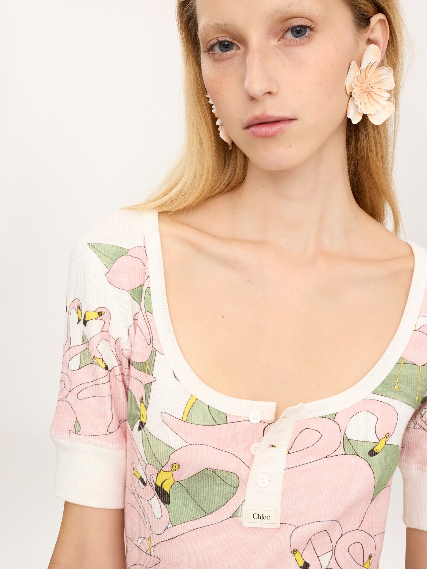 Top henley manches courtes en jersey de coton &agrave; logo - 5