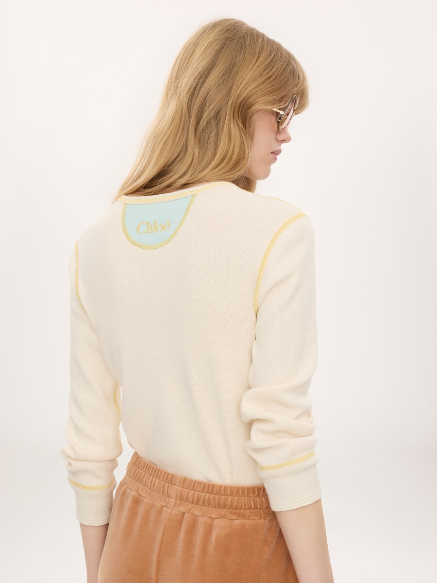 Fitted Henley shirt in cotton jersey - 5