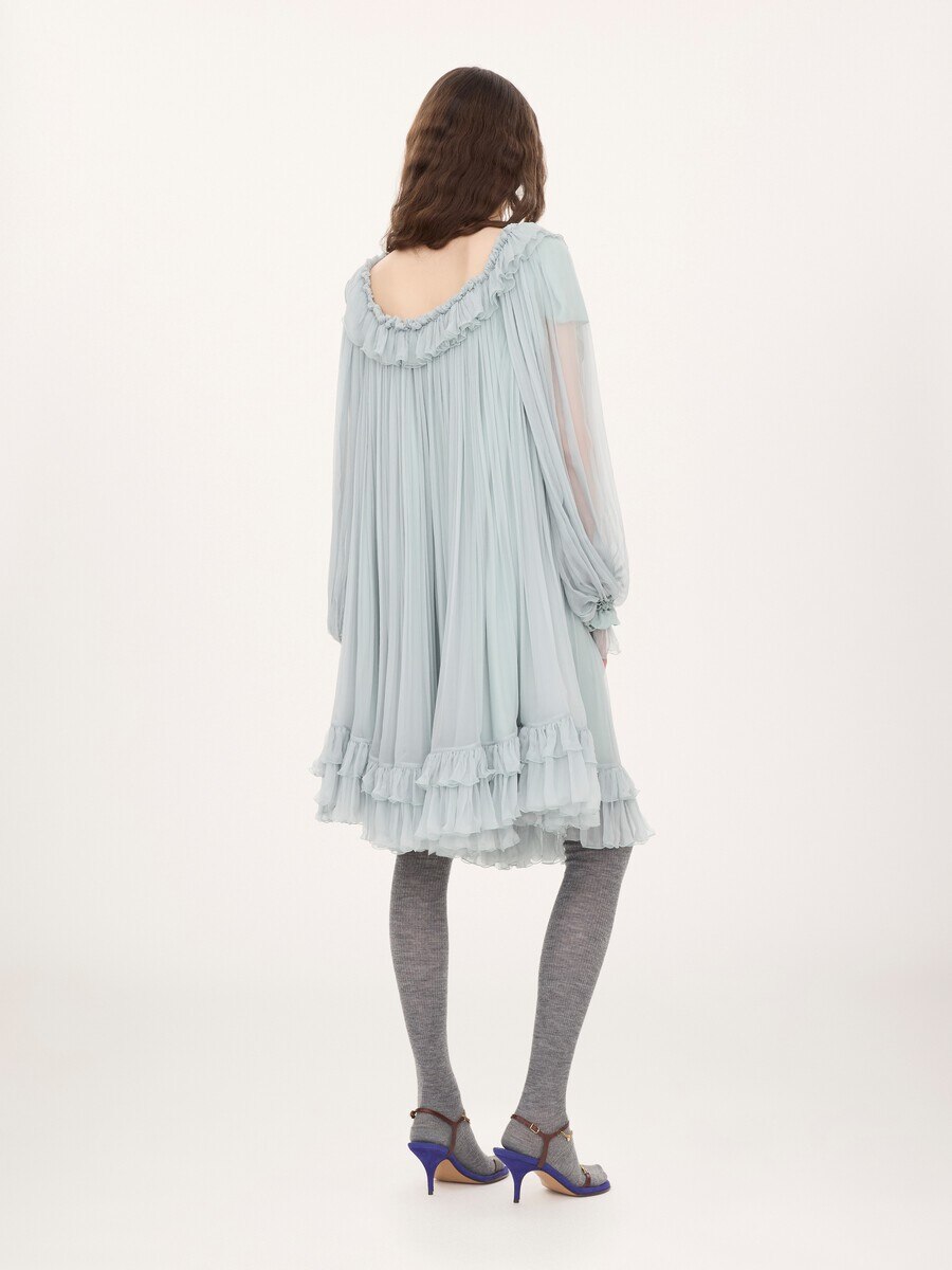 Gathered mini dress in silk mousseline - 5