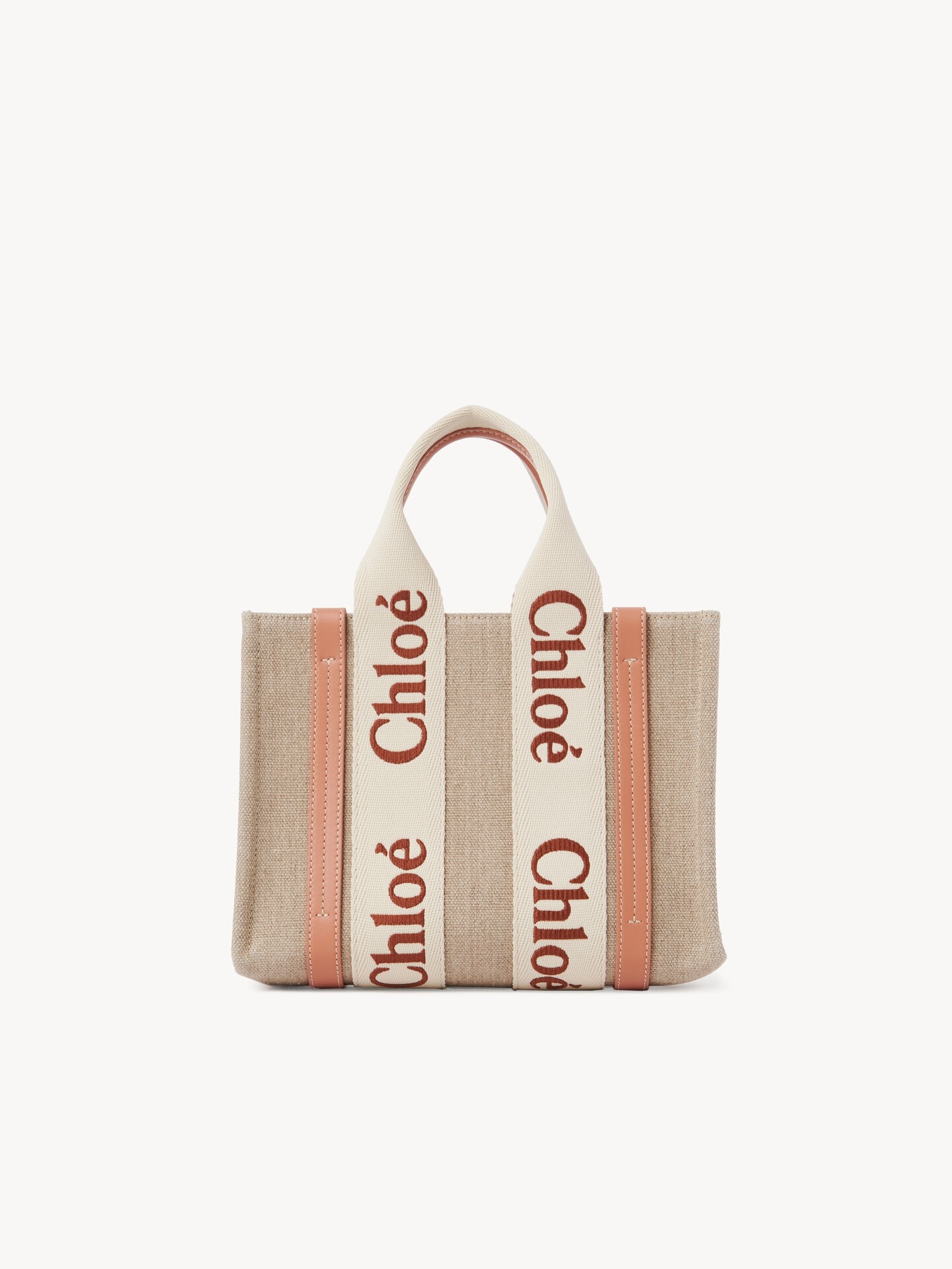 Small Woody tote bag in linen - 7