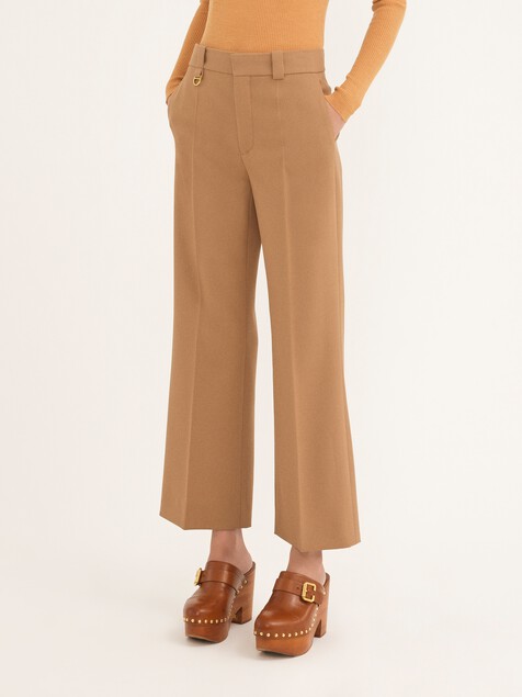 Pantaloni sartoriali corti in lana grain de poudre