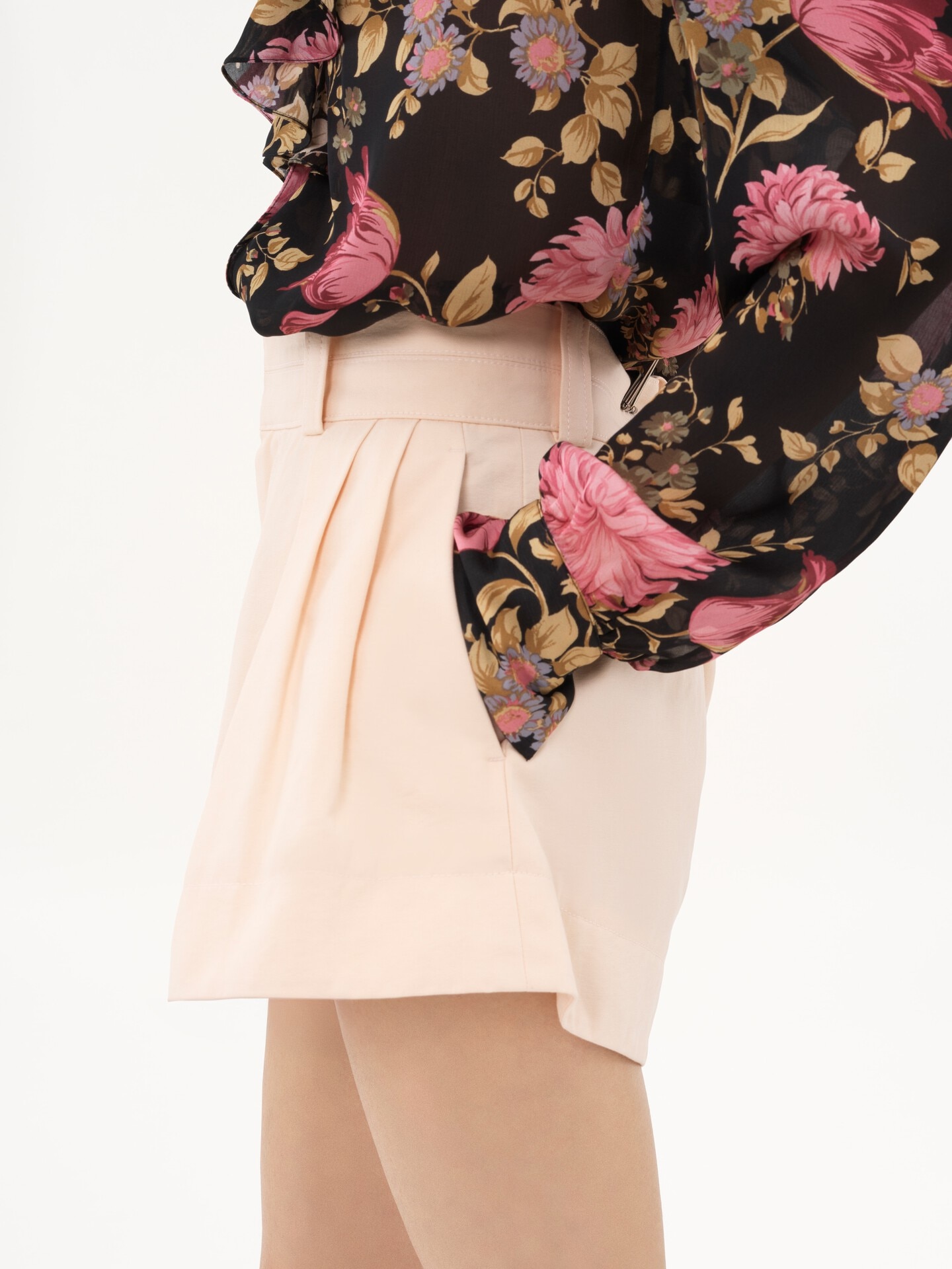 Mini-short taille haute en toile de coton - 7