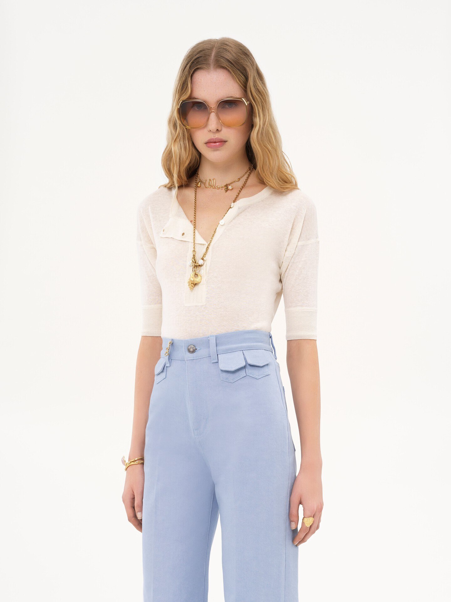 Short-sleeve Henley shirt in linen & silk knit - 4