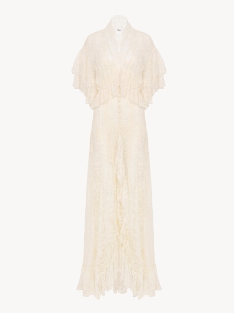 Robe longue &agrave; volants en dentelle