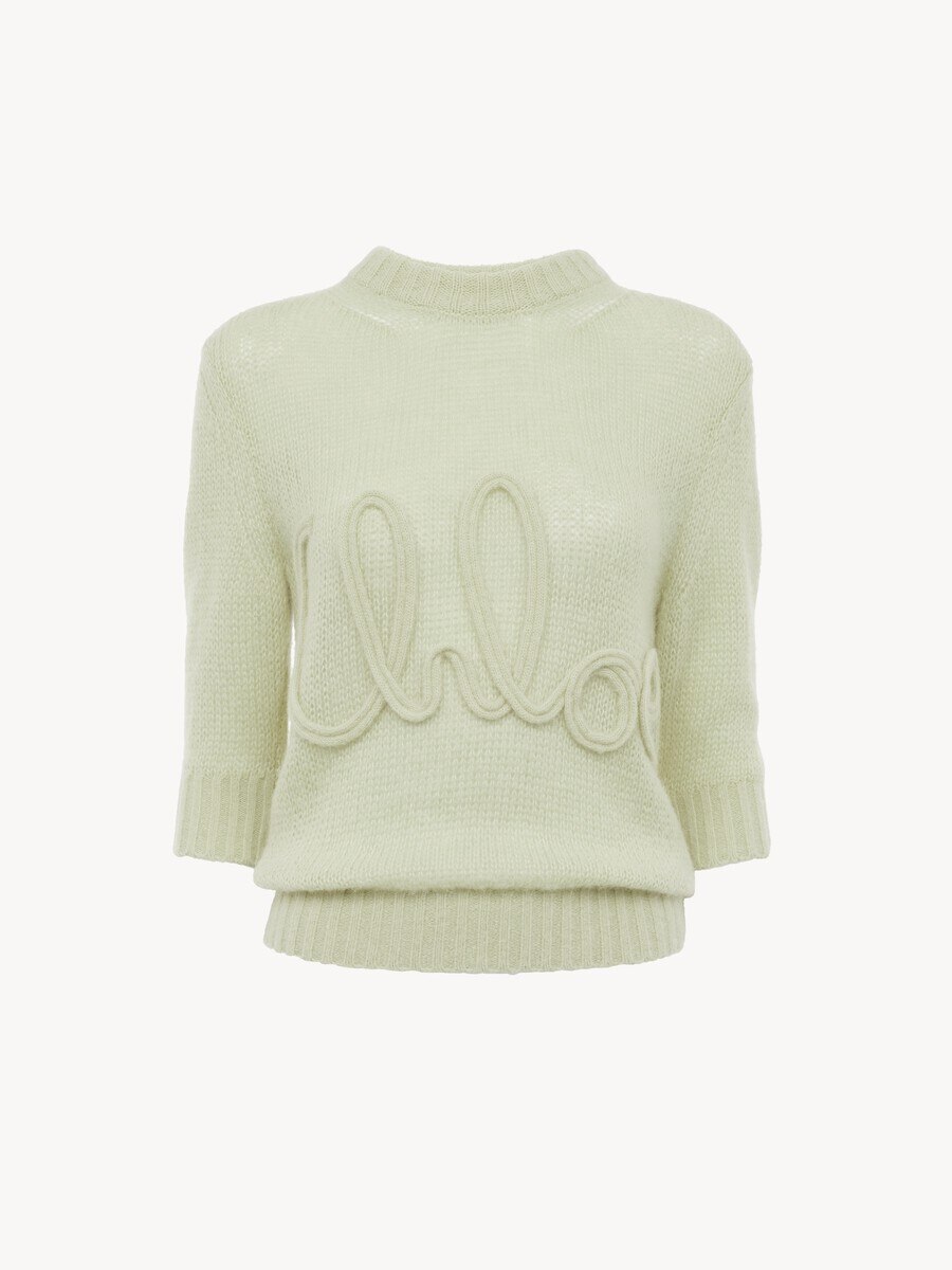 Elbow-sleeve logo jumper in alpaca wool & silk knit - 1
