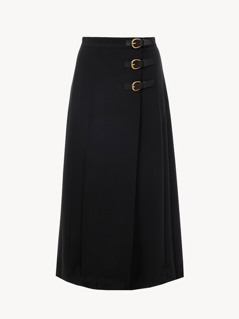 Pleated midi skirt in wool grain de poudre