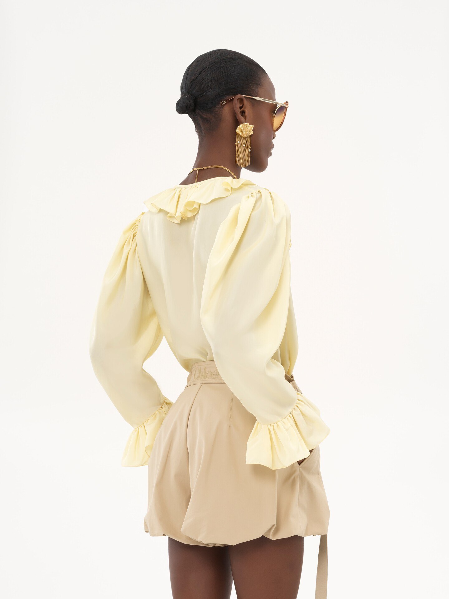 V-neck ruffle top in silk habotai - 5