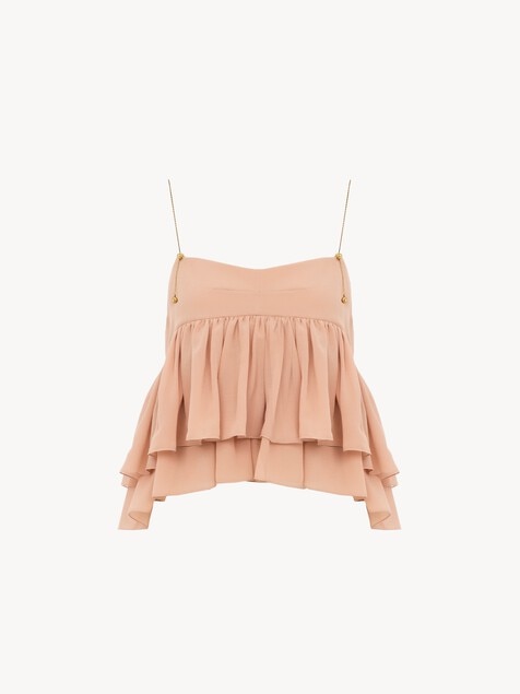 Sleeveless ruffle top in silk georgette