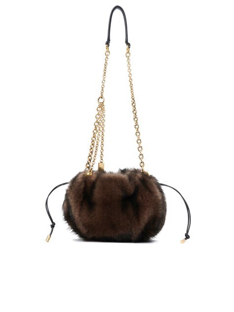 Chlo&eacute; Pliss&eacute; shoulder bag with chain in shearling