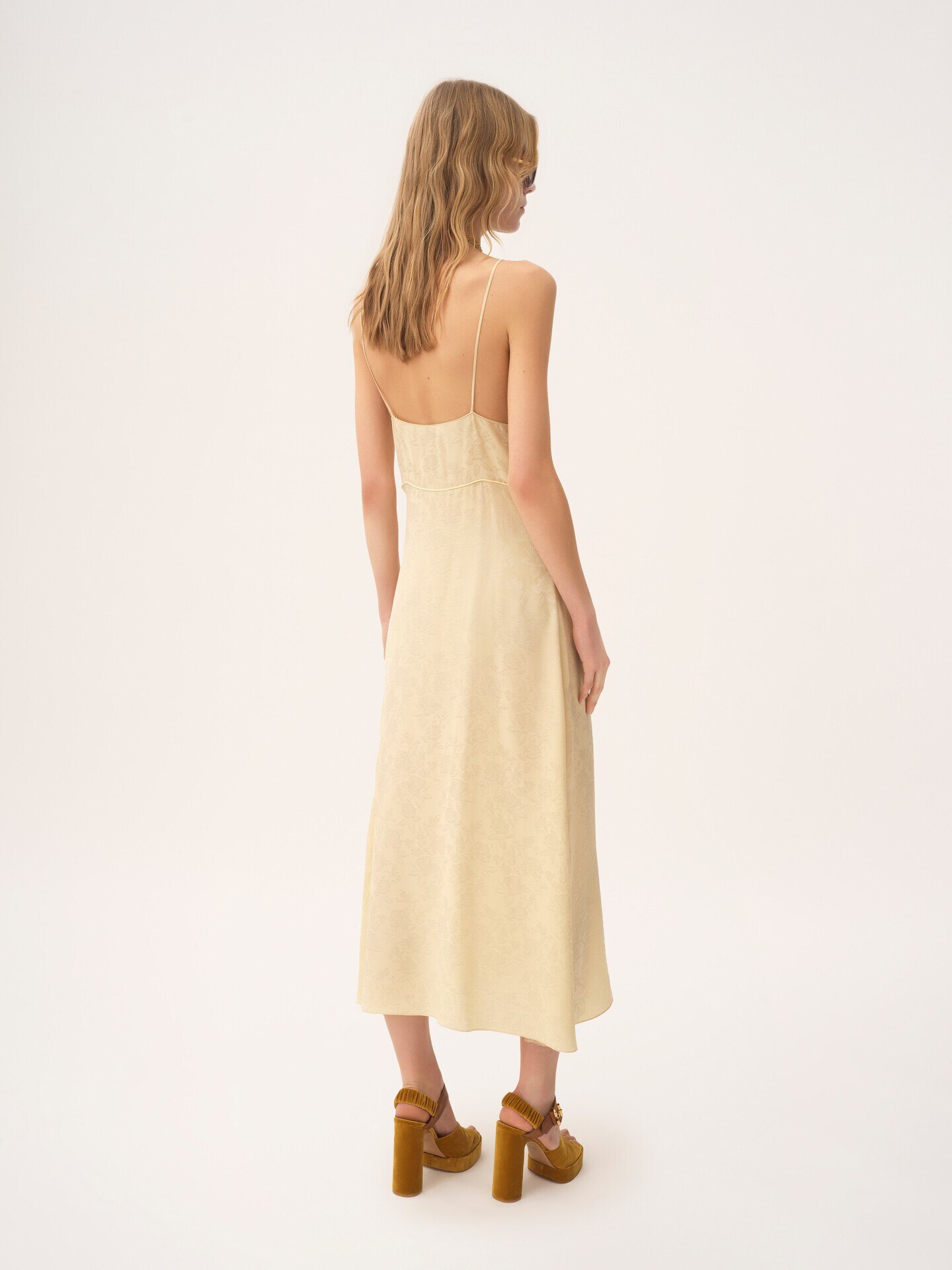 Thin-strap midi dress in silk jacquard & lace - 4