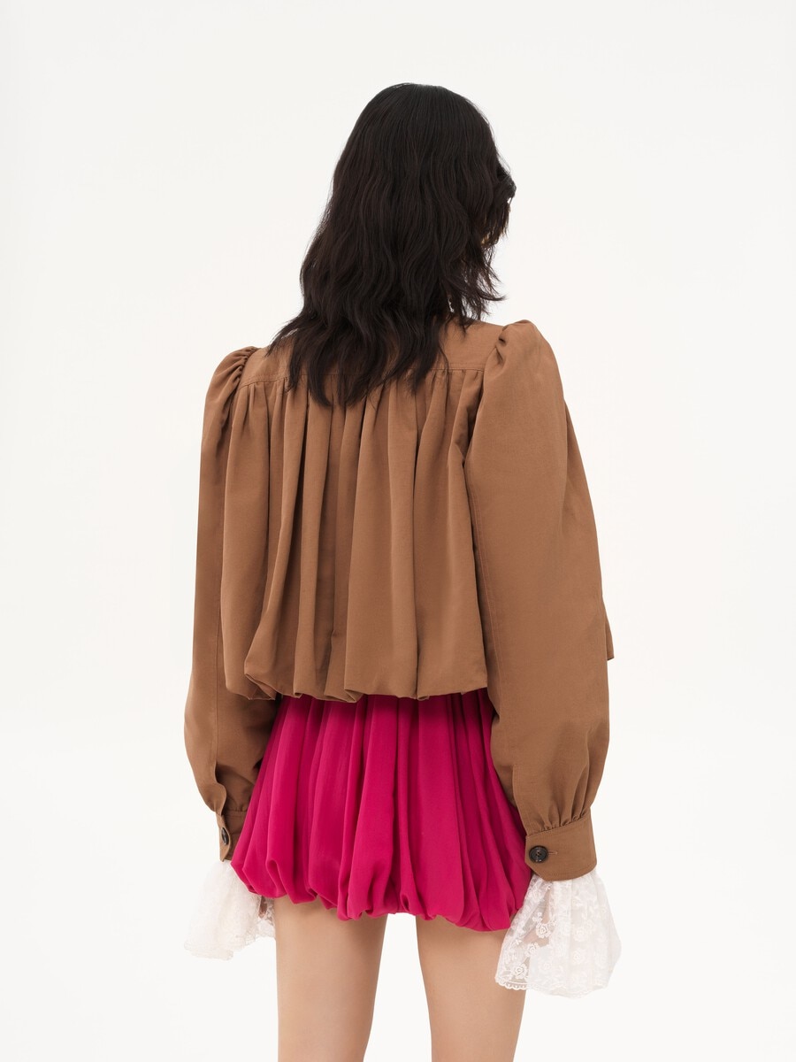 Veste boule fronc&eacute;e en lin et coton - 5