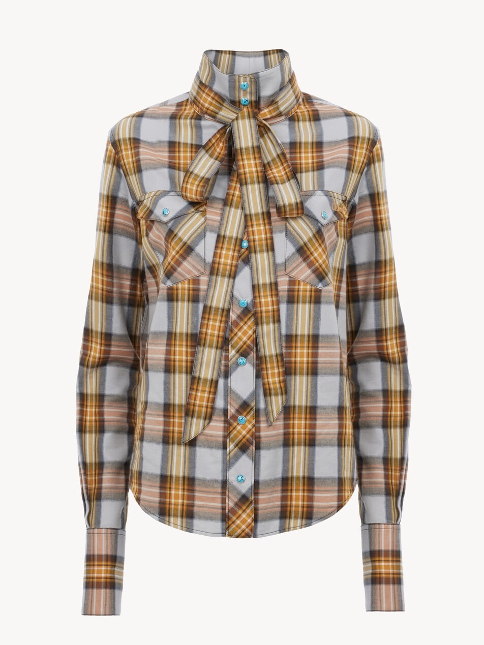 Lavalli&egrave;re shirt in check cotton & cupro