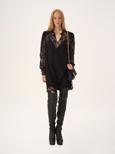 Long-sleeve mini dress in lace - 3