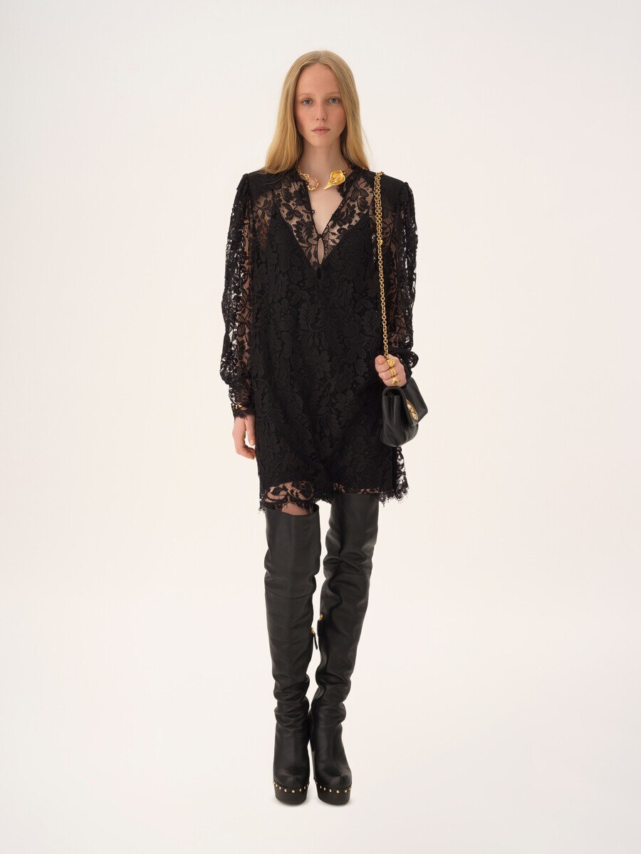 Long-sleeve mini dress in lace - 3