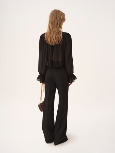 Cropped-Top mit Rundhalsausschnitt aus Seidengeorgette und Spitze - 5